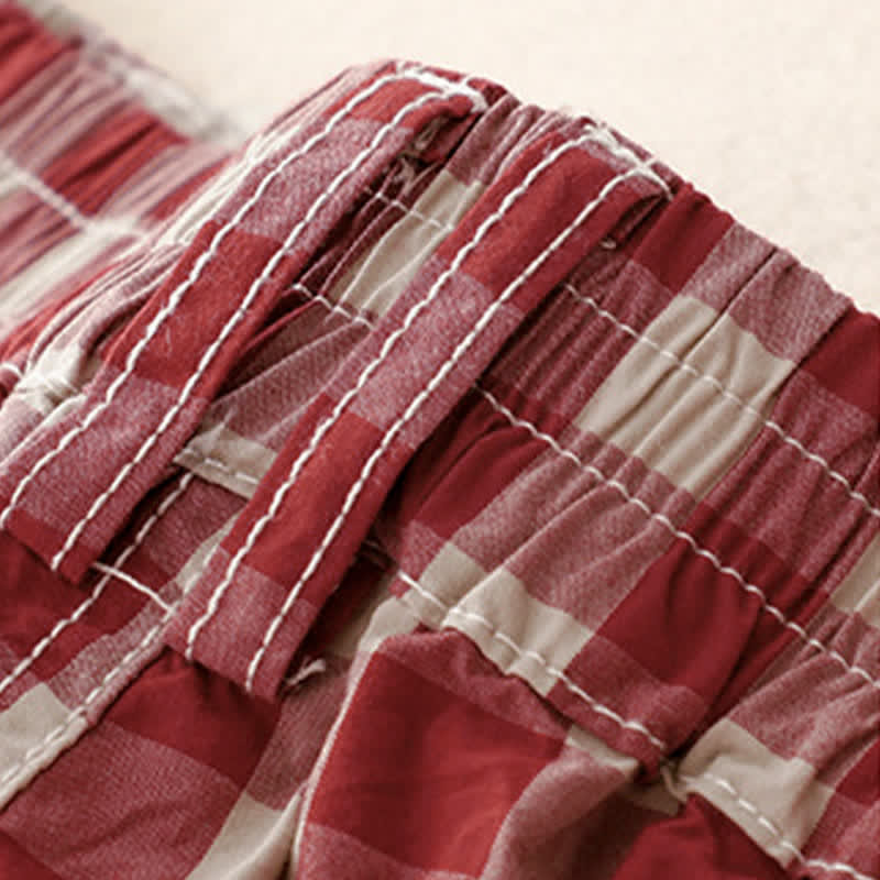Buddha Stones Summer Casual Vintage Button Red Plaid Zipper Design Women's Shorts With Pockets - image 6