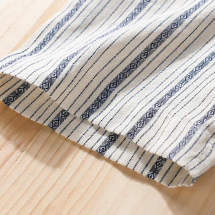 Buddha Stones Summer Casual Button Up Striped Cotton Men's Short Sleeve Shirts With Patch Pocket - image 6