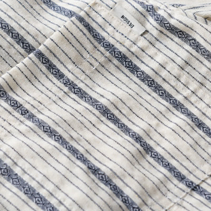 Buddha Stones Summer Casual Button Up Striped Cotton Men's Short Sleeve Shirts With Patch Pocket - image 4
