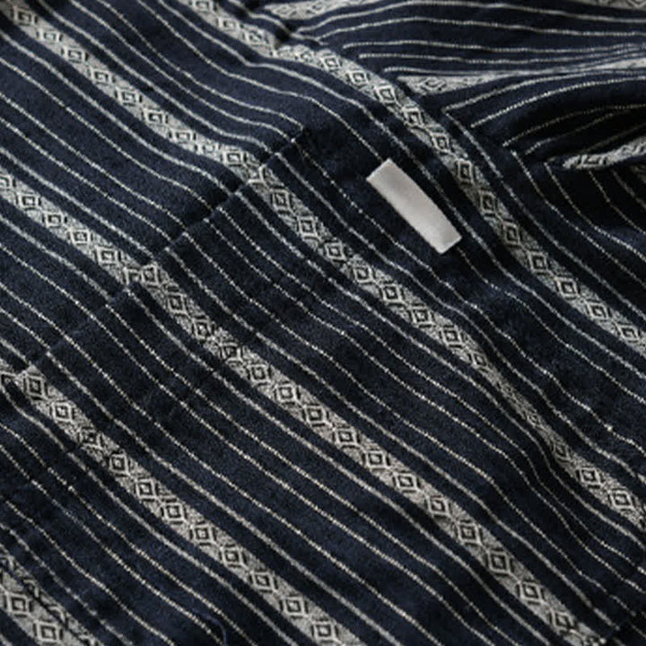 Buddha Stones Summer Casual Button Up Striped Cotton Men's Short Sleeve Shirts With Patch Pocket - image 10