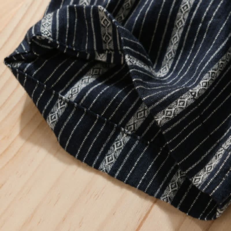Buddha Stones Summer Casual Button Up Striped Cotton Men's Short Sleeve Shirts With Patch Pocket - image 12