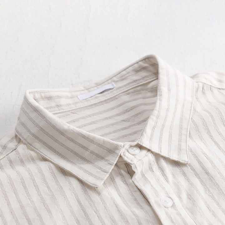 Buddha Stones Summer Casual Minimalist Half Button Striped Cotton Men's Short Sleeve Shirts - image 10