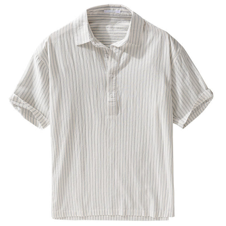 Buddha Stones Summer Casual Minimalist Half Button Striped Cotton Men's Short Sleeve Shirts - image 2