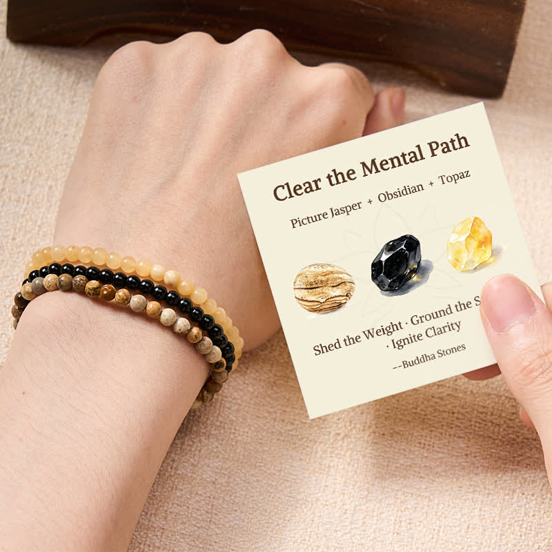 Buddha Stones 3pcs "Clear the Mental Path" Picture Jasper Wisdom Bracelet Includes Gift Message Card - 6mm - image 0