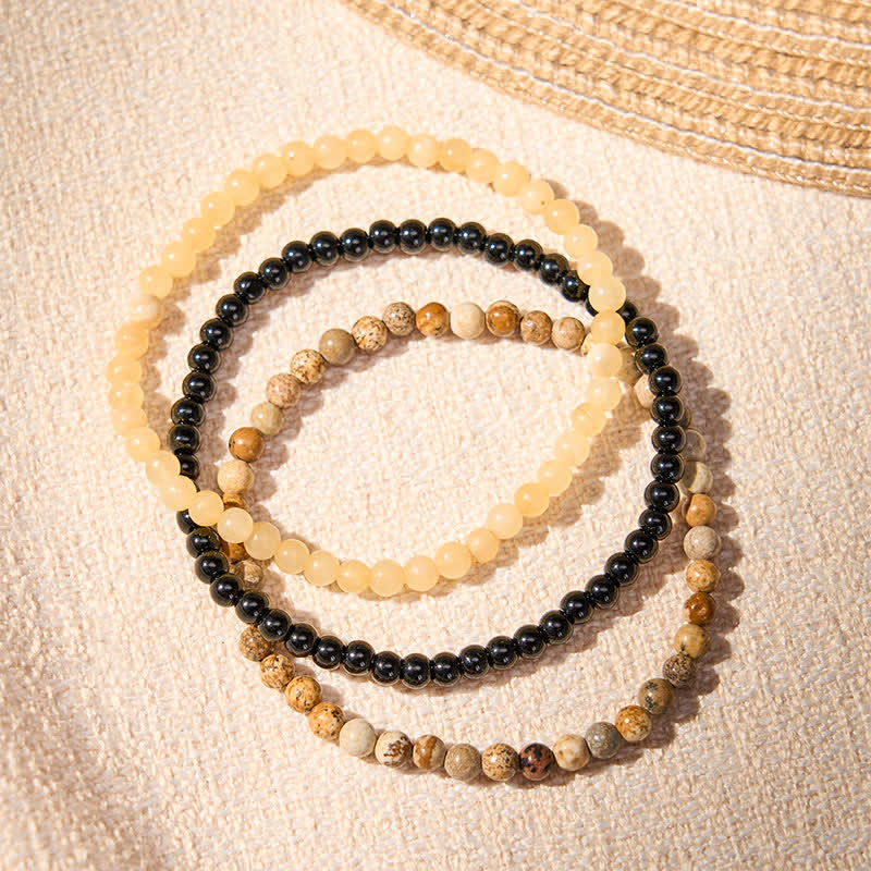 Buddha Stones 3pcs "Clear the Mental Path" Picture Jasper Wisdom Bracelet Includes Gift Message Card - image 2