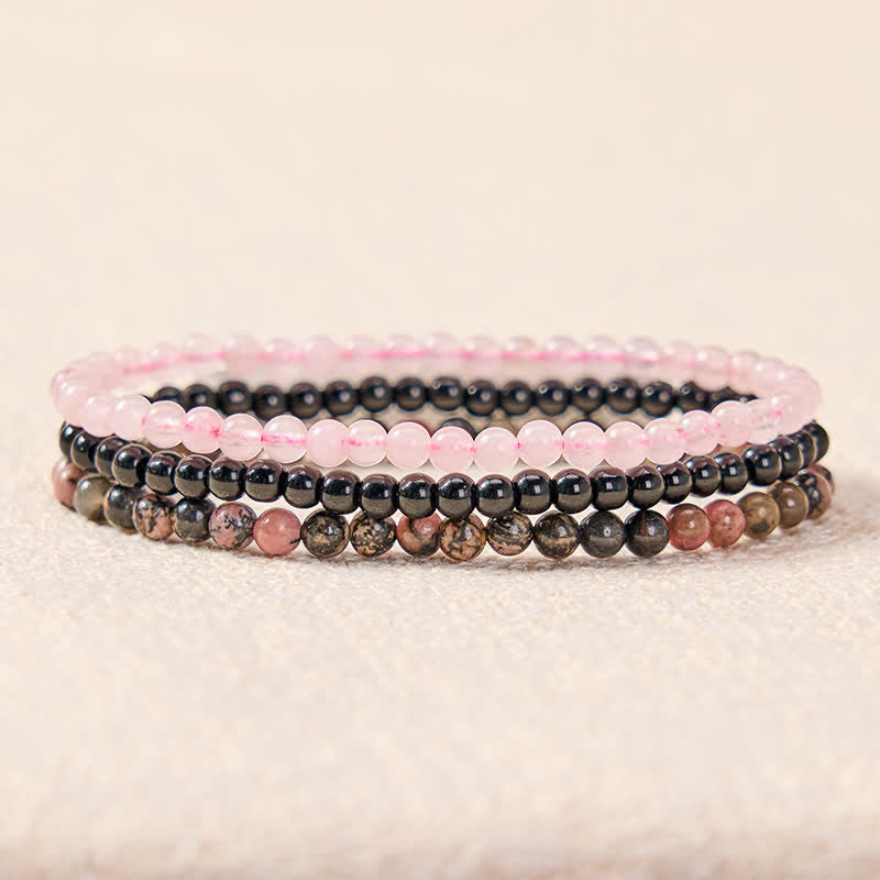 Buddha Stones 3pcs "Open Your Heart" Rhodonite Healing Bracelet Includes Gift Message Card - image 1