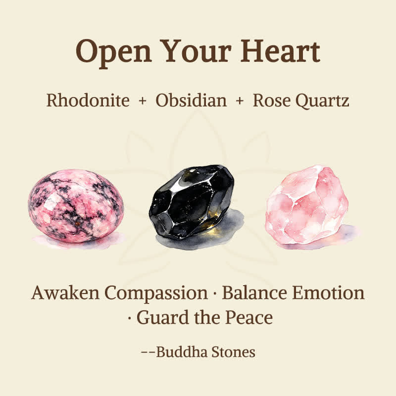 Buddha Stones 3pcs "Open Your Heart" Rhodonite Healing Bracelet Includes Gift Message Card - image 5