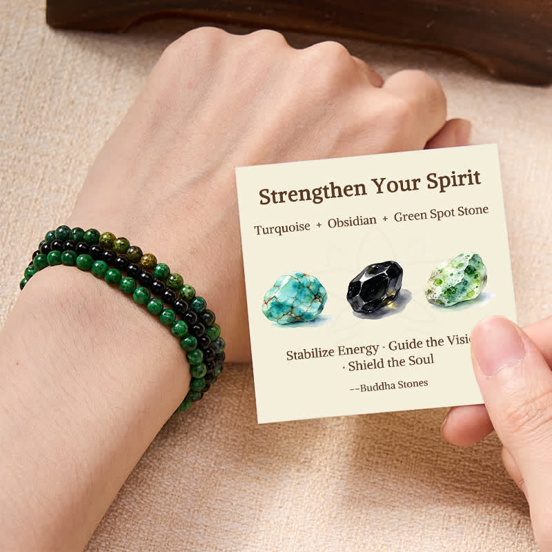 Buddha Stones 3pcs "Strengthen Your Spirit" Turquoise Bracelet Includes Gift Message Card - 6mm - image 0