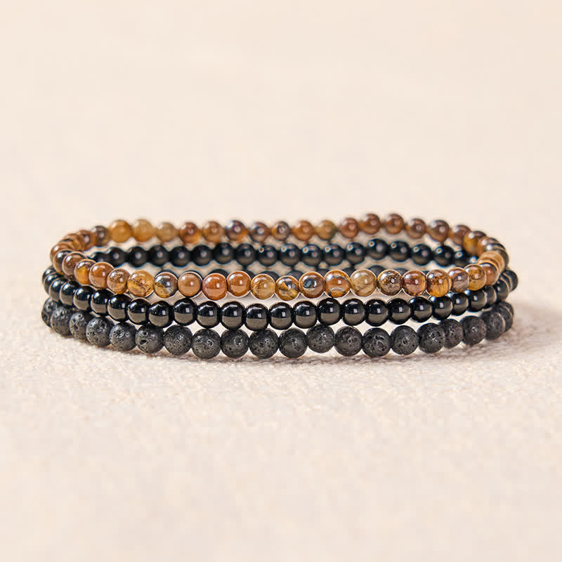 Buddha Stones 3pcs "Rebuild Your Inner Drive" Lava Rock Calm Bracelet Includes Gift Message Card - image 1