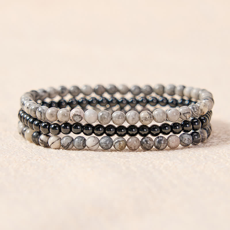 Buddha Stones 3pcs "Filter the Heavy" Black Veined Strength Bracelet Includes Gift Message Card - image 1