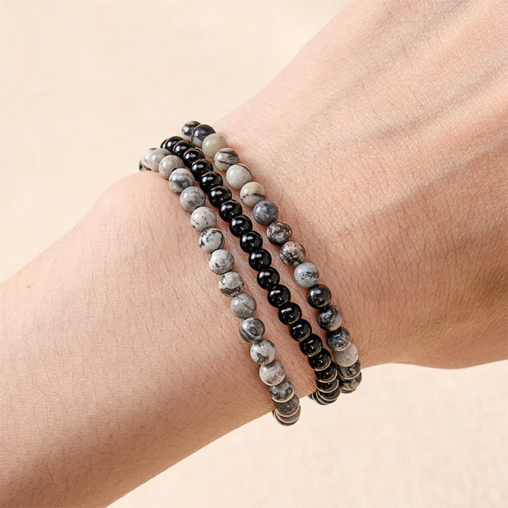 Buddha Stones 3pcs "Filter the Heavy" Black Veined Strength Bracelet Includes Gift Message Card - image 3