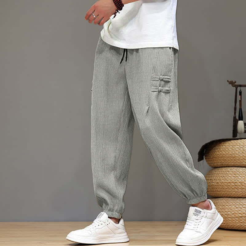 Buddha Stones Summer Casual Tang Style Solid Cropped Pants Men's Harem Pants With Pockets - LightGray - US/UK/AU46, EU56 (5XL) - image 17