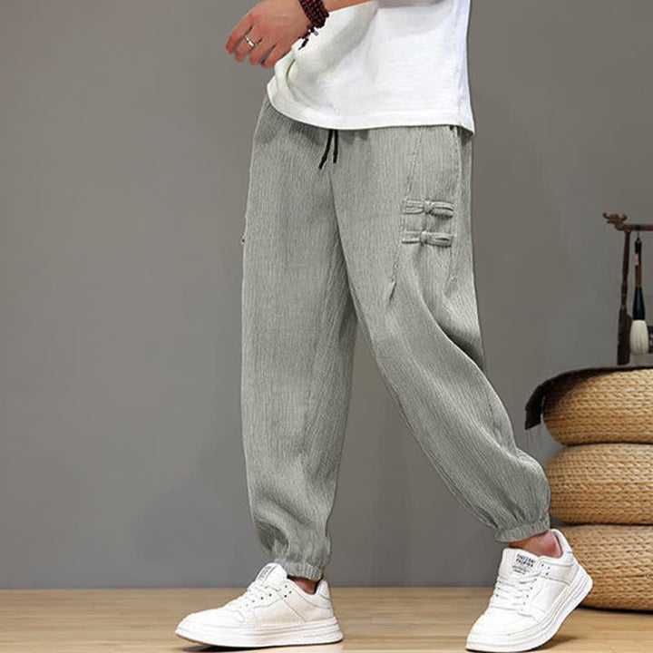 Buddha Stones Summer Casual Tang Style Solid Cropped Pants Men's Harem Pants With Pockets - LightGray - US/UK/AU46, EU56 (5XL) - image 17