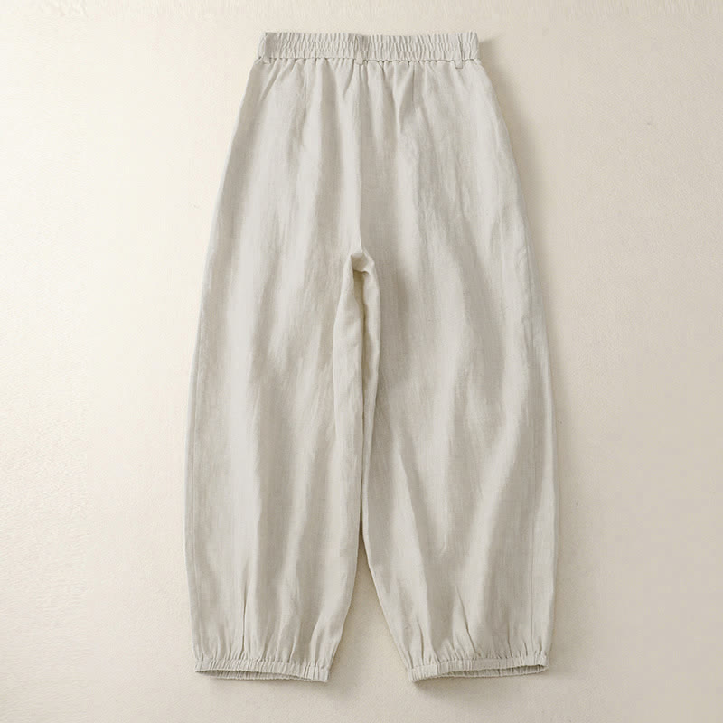 Buddha Stones Summer Casual Minimalist Button-Up Solid Capri Pants Women's Harem Pants With Pocket - image 1