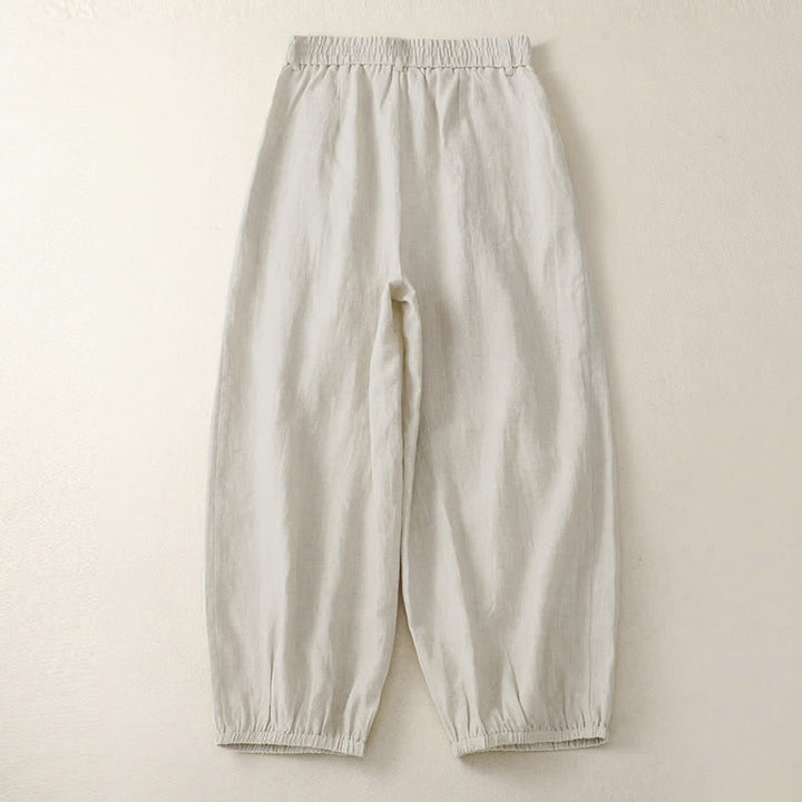 Buddha Stones Summer Casual Minimalist Button-Up Solid Capri Pants Women's Harem Pants With Pocket - image 1