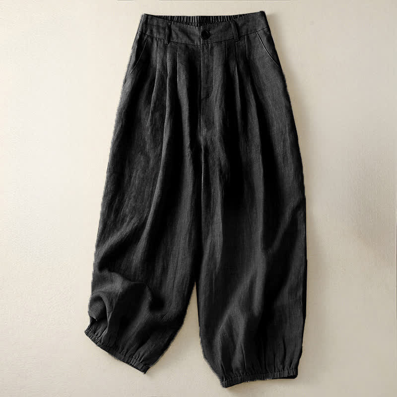 Buddha Stones Summer Casual Minimalist Button-Up Solid Capri Pants Women's Harem Pants With Pocket - Black - US8-10，UK/AU12-14，EU40-42 (2XL) - image 9