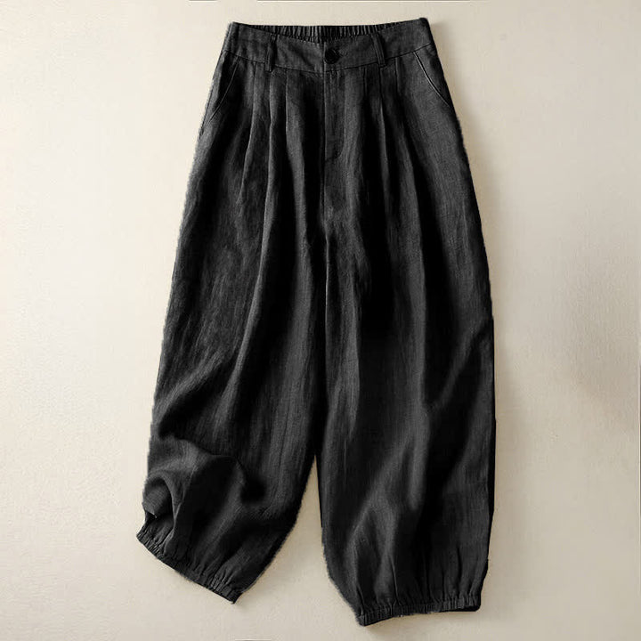 Buddha Stones Summer Casual Minimalist Button-Up Solid Capri Pants Women's Harem Pants With Pocket - Black - US8-10，UK/AU12-14，EU40-42 (2XL) - image 9