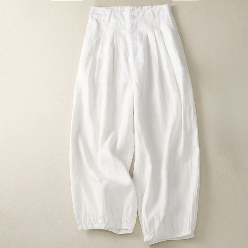 Buddha Stones Summer Casual Minimalist Button-Up Solid Capri Pants Women's Harem Pants With Pocket - Ivory - US8-10，UK/AU12-14，EU40-42 (2XL) - image 16