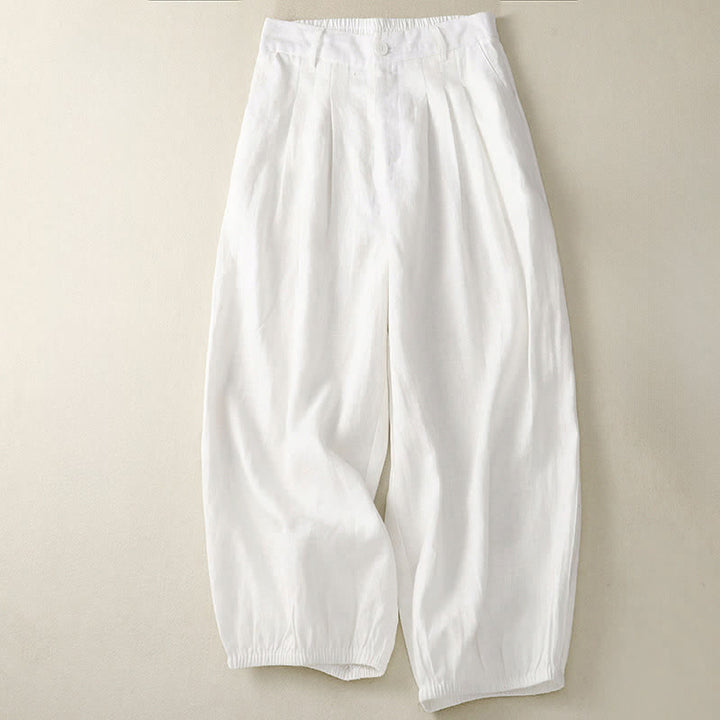 Buddha Stones Summer Casual Minimalist Button-Up Solid Capri Pants Women's Harem Pants With Pocket - Ivory - US8-10，UK/AU12-14，EU40-42 (2XL) - image 16