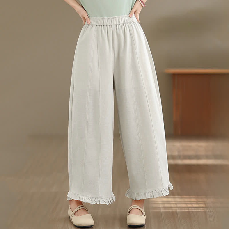 Buddha Stones Summer Casual Minimalist Solid Cropped Pants Women's Wide Leg Pants With Pocket - Beige - US8-10，UK/AU12-14，EU40-42 (2XL) - image 27