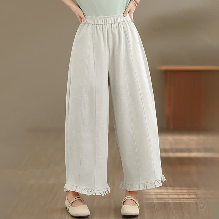 Buddha Stones Summer Casual Minimalist Solid Cropped Pants Women's Wide Leg Pants With Pocket - Beige - US8-10，UK/AU12-14，EU40-42 (2XL) - image 27