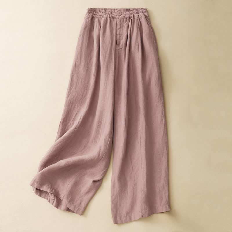 Buddha Stones Summer Casual Minimalist Button-Up Solid Ankle Pants Women's Wide Leg Pants With Pocket - LightPink - US8-10, UK/AU12-14, EU40-42 (2XL) - image 0