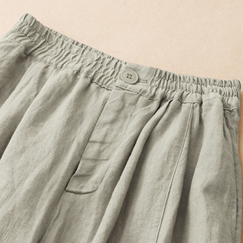 Buddha Stones Summer Casual Minimalist Button-Up Solid Ankle Pants Women's Wide Leg Pants With Pocket - image 12