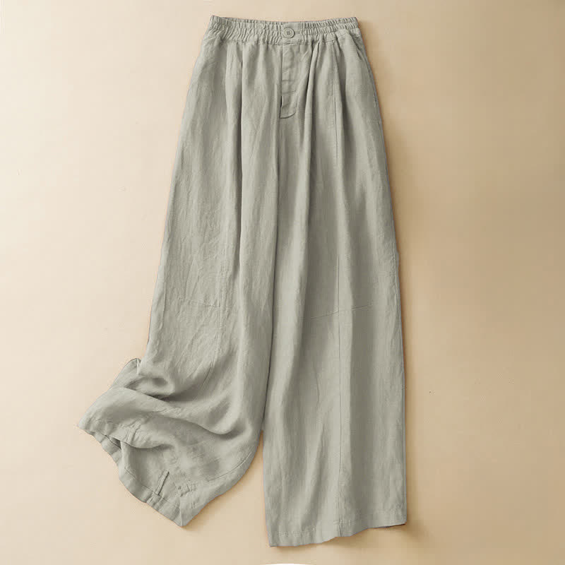 Buddha Stones Summer Casual Minimalist Button-Up Solid Ankle Pants Women's Wide Leg Pants With Pocket - Linen - US8-10, UK/AU12-14, EU40-42 (2XL) - image 10