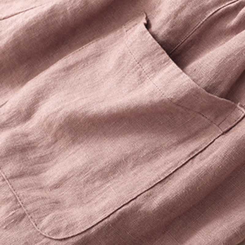 Buddha Stones Summer Casual Minimalist Button-Up Solid Ankle Pants Women's Wide Leg Pants With Pocket - image 8