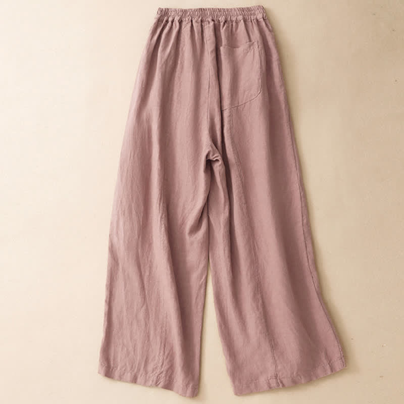 Buddha Stones Summer Casual Minimalist Button-Up Solid Ankle Pants Women's Wide Leg Pants With Pocket - image 1