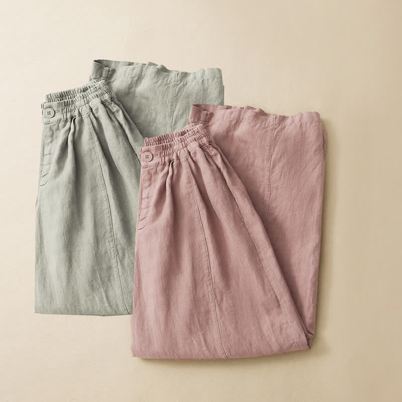 Buddha Stones Summer Casual Minimalist Button-Up Solid Ankle Pants Women's Wide Leg Pants With Pocket - image 18