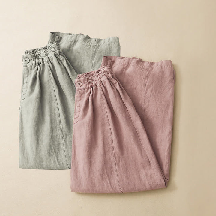 Buddha Stones Summer Casual Minimalist Button-Up Solid Ankle Pants Women's Wide Leg Pants With Pocket - image 18