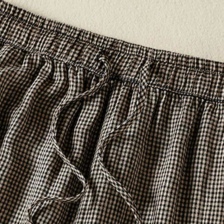 Buddha Stones Summer Casual Drawstring Plaid Linen Ankle Pants Women's Wide Leg Pants With Pocket - image 5