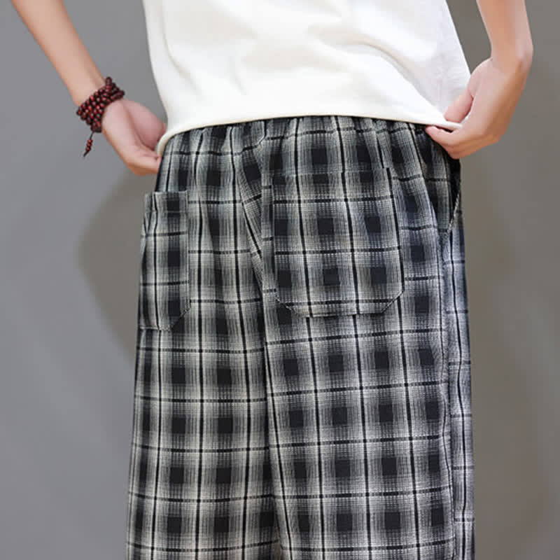 Buddha Stones Summer Casual Drawstring Plaid Capri Pants Men's Harem Pants With Pockets - image 18