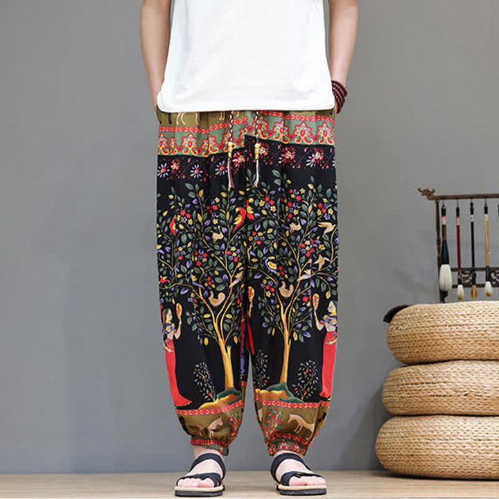 Buddha Stones Summer Casual Boho Drawstring Geometric Elephant Leaves Cropped Pants Men's Harem Pants With Pockets - Black - US/UK/AU46, EU56 (5XL) - image 30