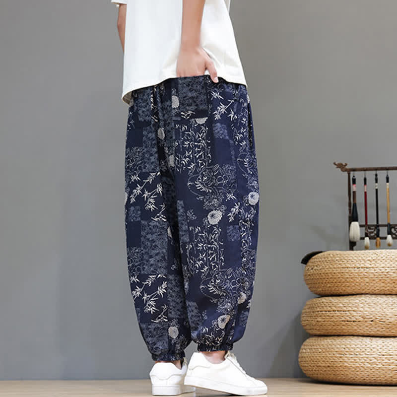 Buddha Stones Summer Casual Boho Drawstring Geometric Elephant Leaves Cropped Pants Men's Harem Pants With Pockets - image 6