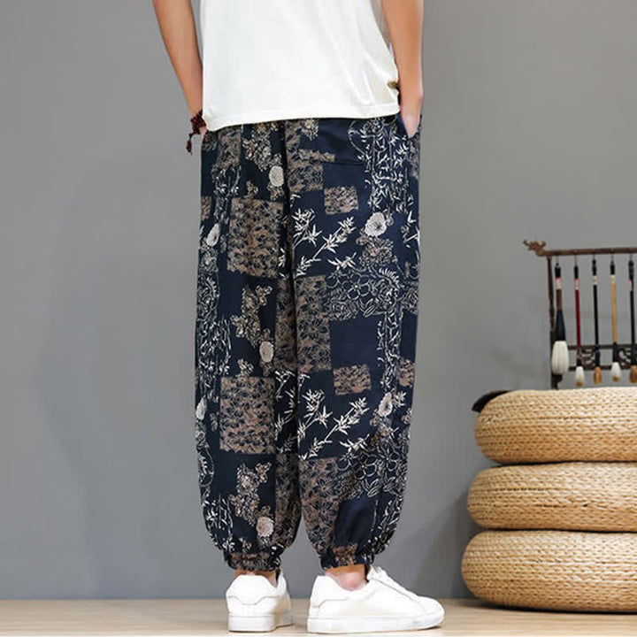 Buddha Stones Summer Casual Boho Drawstring Geometric Elephant Leaves Cropped Pants Men's Harem Pants With Pockets - image 18