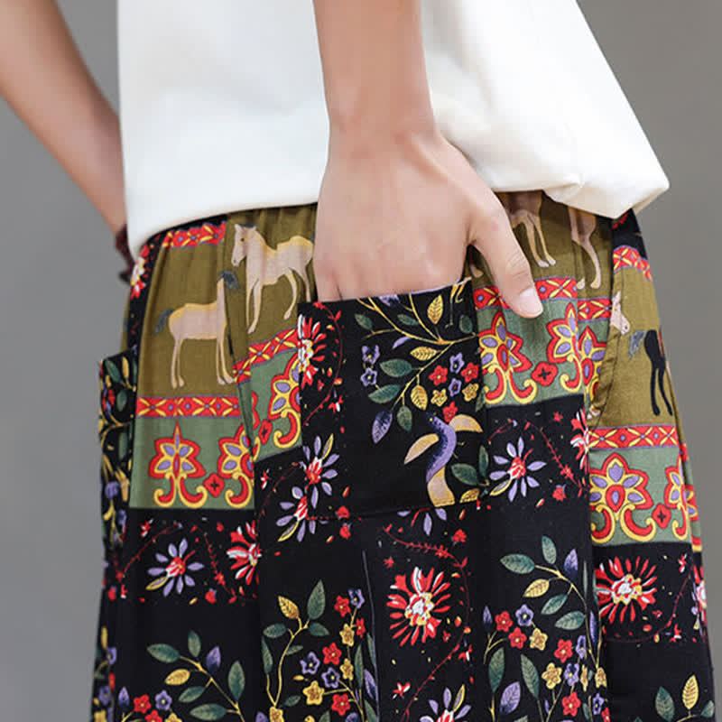 Buddha Stones Summer Casual Boho Drawstring Geometric Elephant Leaves Cropped Pants Men's Harem Pants With Pockets - image 40