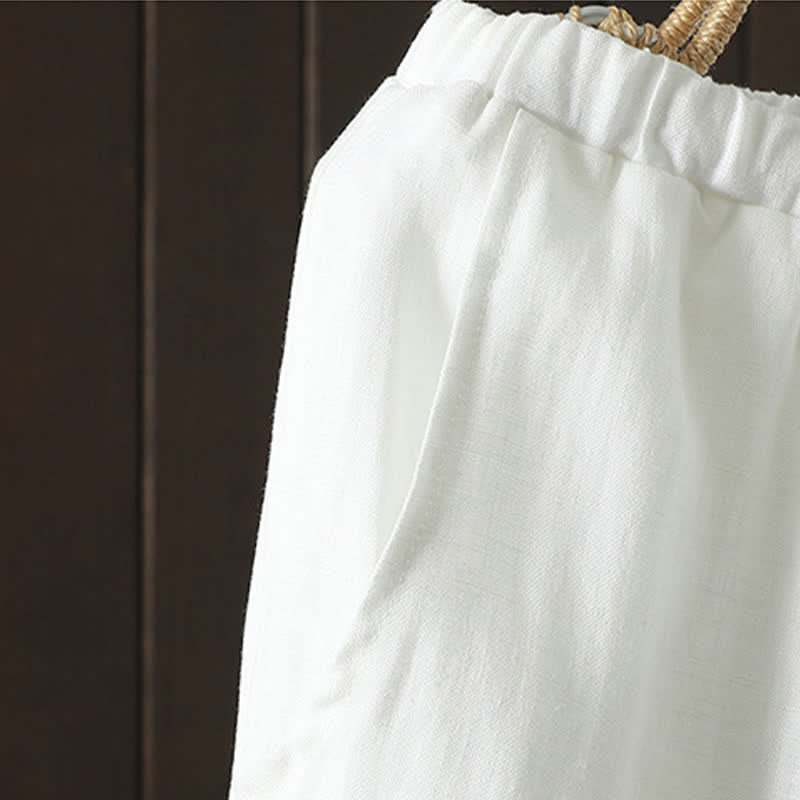 Buddha Stones Summer Casual Minimalist Drawstring Solid Cotton Linen Ankle Pants Women's Straight Leg Pants With Pocket - image 10