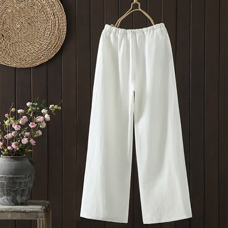 Buddha Stones Summer Casual Minimalist Drawstring Solid Cotton Linen Ankle Pants Women's Straight Leg Pants With Pocket - image 1