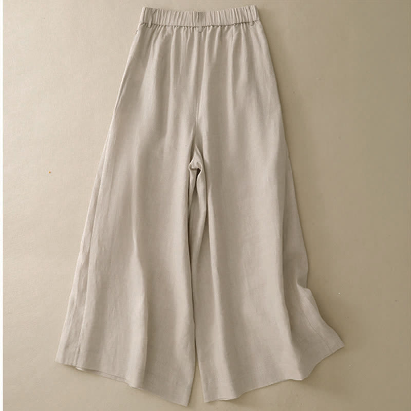 Buddha Stones Summer Casual Elegant Button-Up Solid Cotton Ramie Ankle Pants Women's Wide Leg Pants With Pocket - image 1