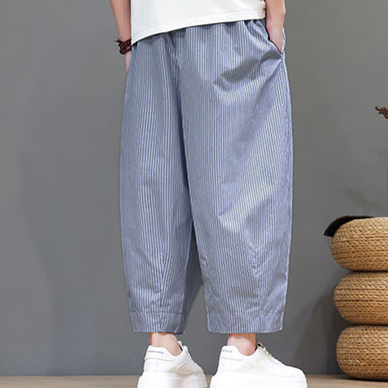 Buddha Stones Summer Casual Drawstring Striped Capri Pants Men's Harem Pants With Pocket - image 14