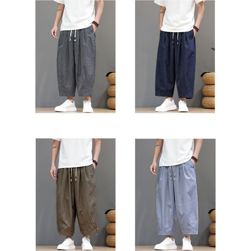 Buddha Stones Summer Casual Drawstring Striped Capri Pants Men's Harem Pants With Pocket - image 43