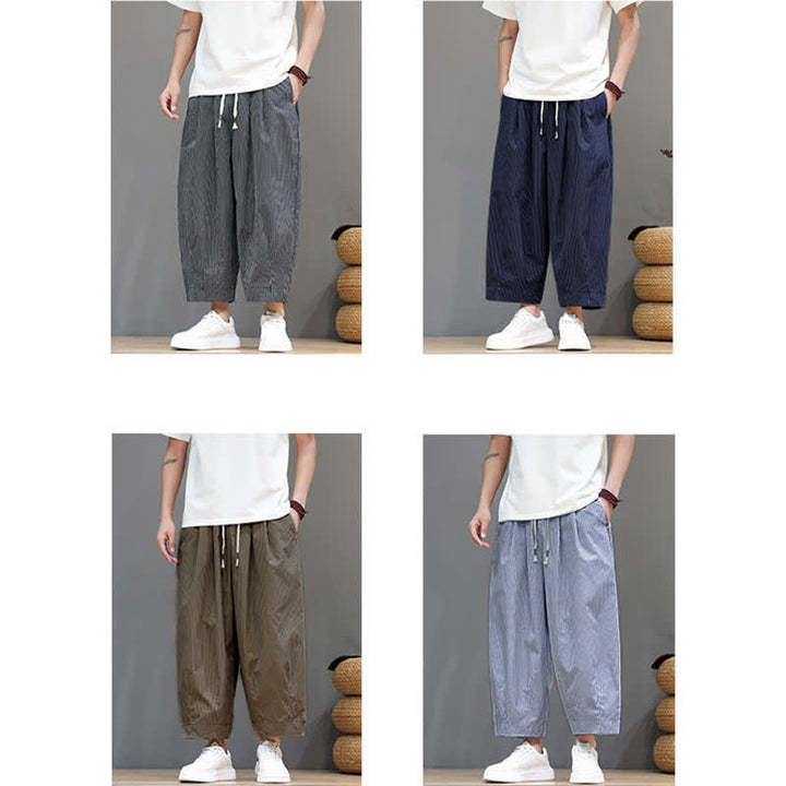Buddha Stones Summer Casual Drawstring Striped Capri Pants Men's Harem Pants With Pocket - image 43