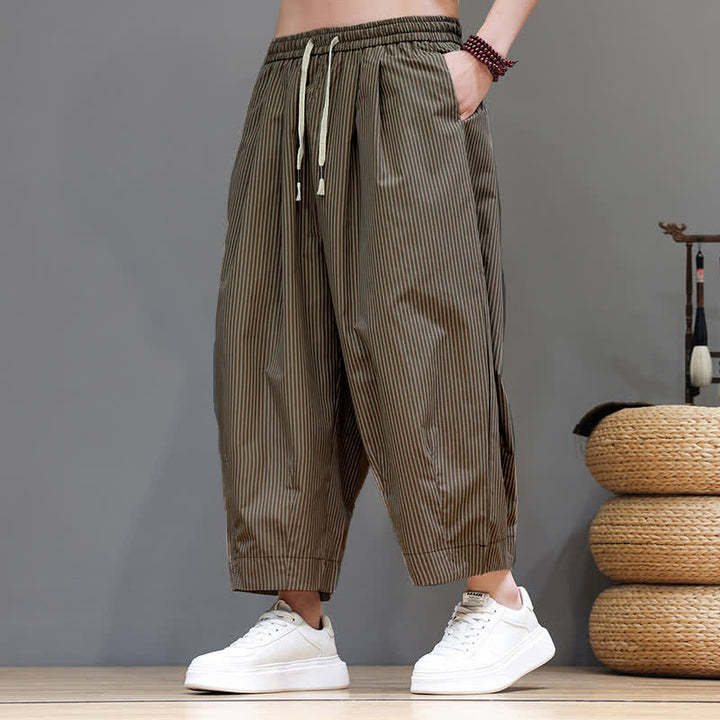 Buddha Stones Summer Casual Drawstring Striped Capri Pants Men's Harem Pants With Pocket - image 22