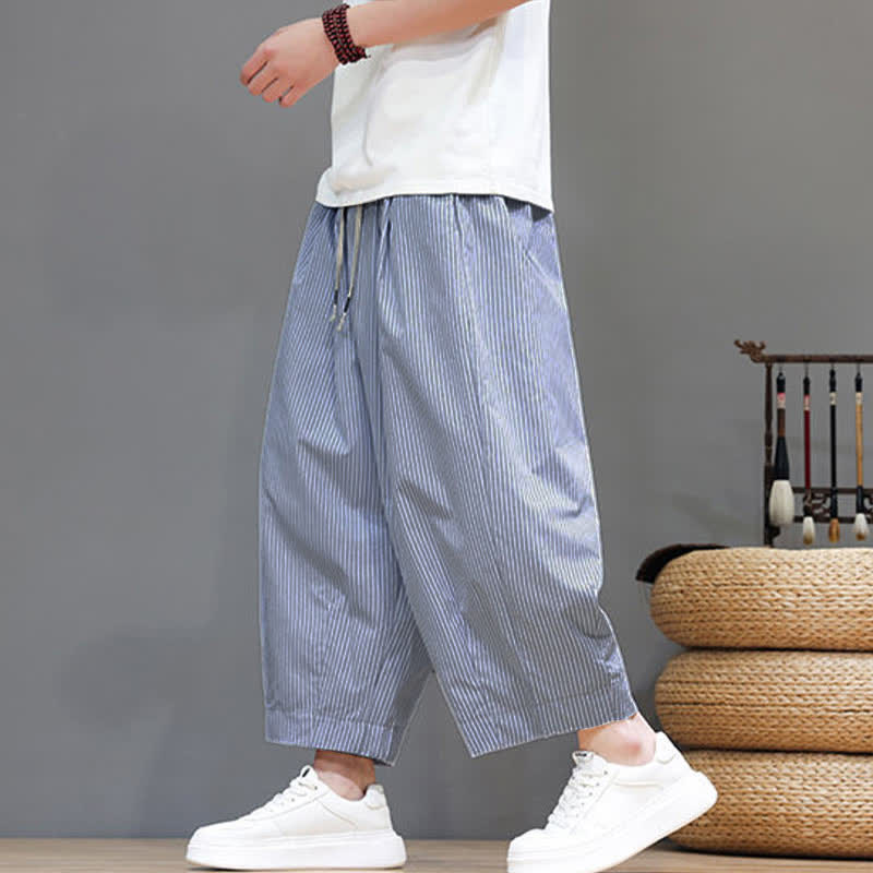 Buddha Stones Summer Casual Drawstring Striped Capri Pants Men's Harem Pants With Pocket - image 18