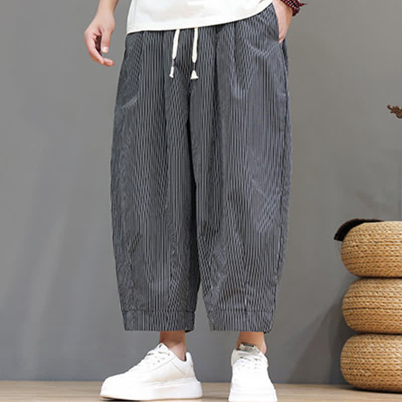 Buddha Stones Summer Casual Drawstring Striped Capri Pants Men's Harem Pants With Pocket - image 36