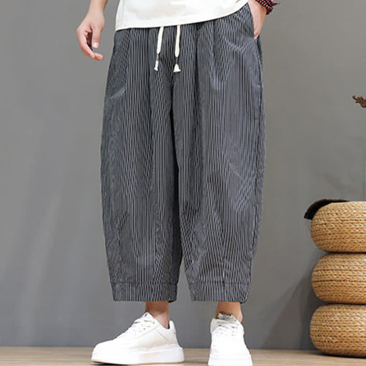 Buddha Stones Summer Casual Drawstring Striped Capri Pants Men's Harem Pants With Pocket - image 36