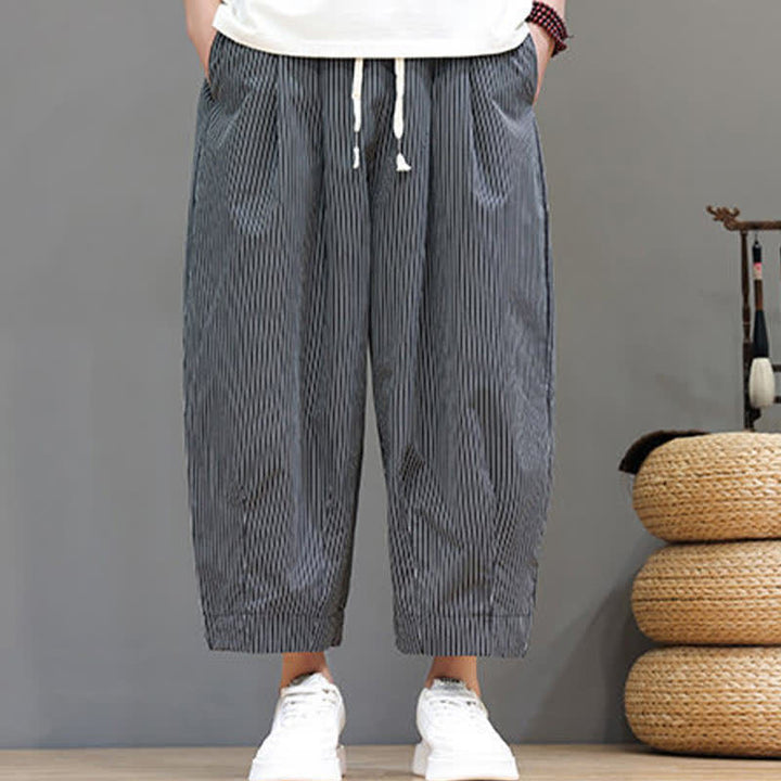Buddha Stones Summer Casual Drawstring Striped Capri Pants Men's Harem Pants With Pocket - image 37