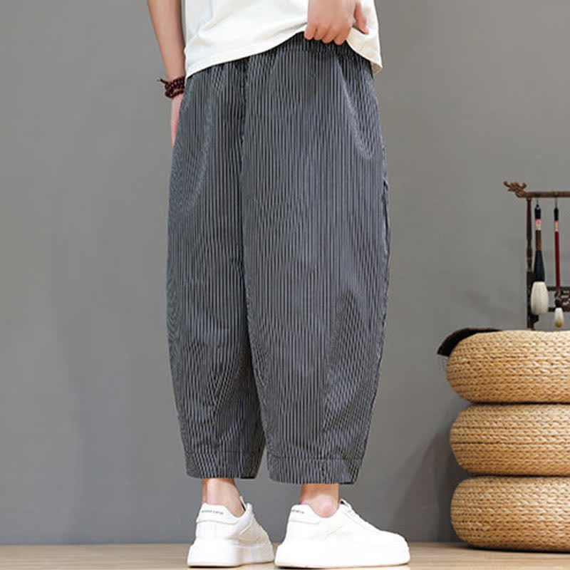 Buddha Stones Summer Casual Drawstring Striped Capri Pants Men's Harem Pants With Pocket - image 42